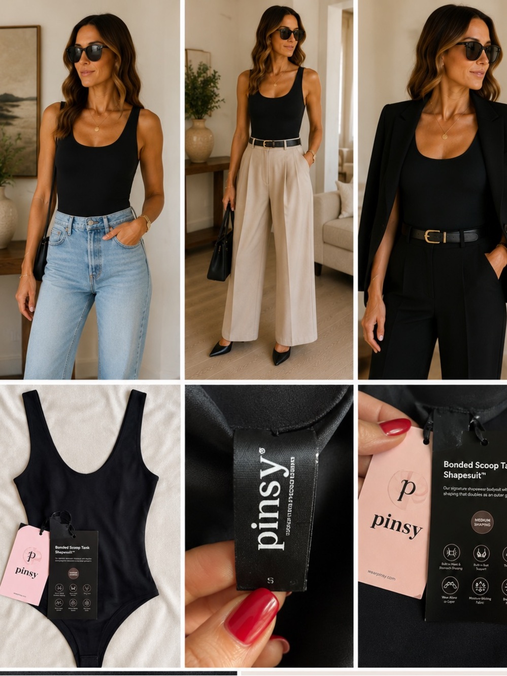 NWT Pinsy Bonded Scoop Tank Shapesuit Black Shapewear Bodysuit Size S
